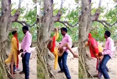 Couple fucks like monkeys in an Indian outdoor sex