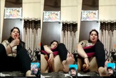 Punjabi milf puts a big carrot in her pussy on a video call