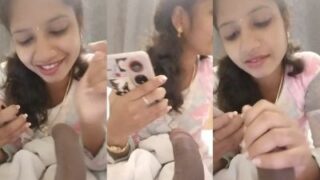 Amateur girl gives her first handjob in Tamil sex video