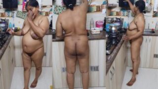 Desi nude aunt stays naked in the kitchen