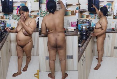 Desi nude aunt stays naked in the kitchen