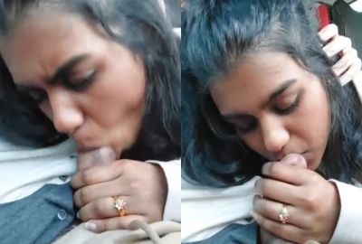 18 yr old girl gives an outdoor desi blowjob in a car