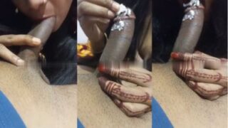 Kinky girl’s Indian blowjob with cream on dick