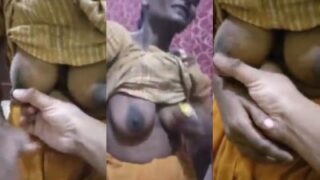 Owner squeezes his maid’s boobs in desi mms